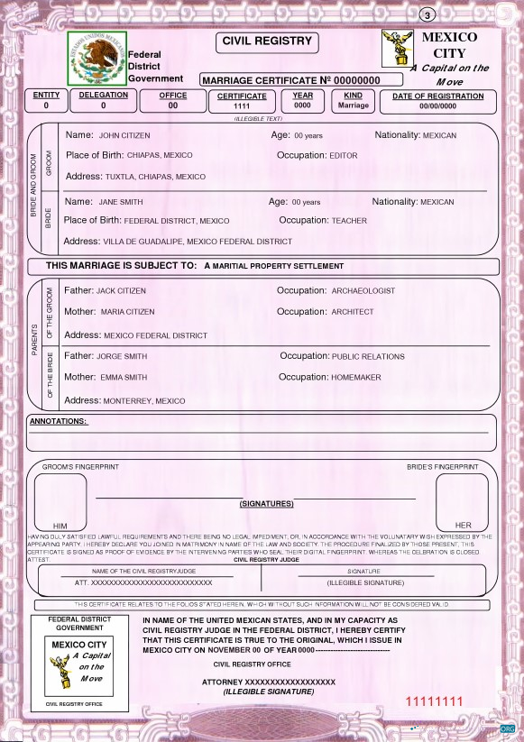 Download Mexico marriage certificate template in PSD format Photoshop template